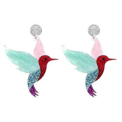 Cute Acrylic Tropical Fish Earrings Creative Parrot Hornbill Drop Dangle Earrings Stylish Animal Statement Earrings Daily Wear Jewelry for Women - color: Humming bird