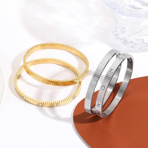 Women's Bracelet Stainless Steel Gold Plated Cuff Bangle Cube Zircon Hinge Jewelry oval Bangle Witness the Gift of Love - color: Cross Silver Medium 6.5"