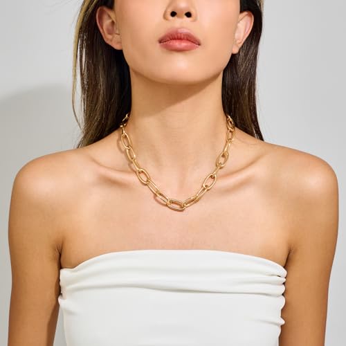 Chunky Necklace for Women 18K Gold Plated Statement Adjustable Thick Link Chains Paperclip Chain Choker Trendy Fashion Jewelry Gifts - style: Chian 193