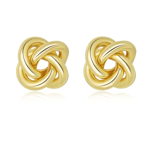 Love Knot Stud Earrings for Women Gold Plated Knot Earrings Geometric Twisted Statement Earrings Trendy Jewelry - color: Gold 13.5mm Knot