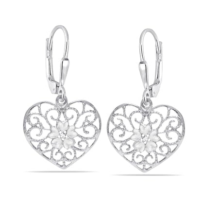 LeCalla 925 Sterling Silver Leverback Drop Earrings | Lightweight Italian Teardrop Dangle Earring for Women - color: Filigree Heart Drop