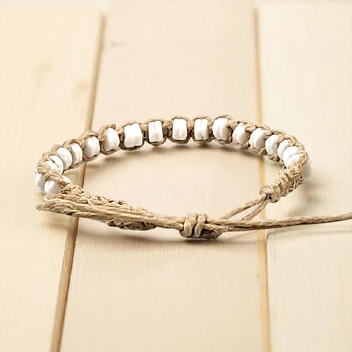 BlueRica Hemp Anklet with Puka Shell Beads - style: White