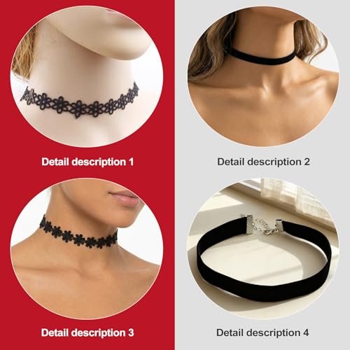 6 Pack Gothic Choker Set, Black Velvet and Lace Choker Necklaces for Women featuring a Goth Cross Necklace, Sexy Neck Choker for Gothic Layered Jewelry