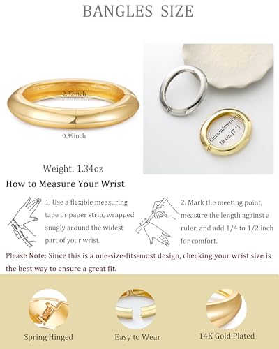 2pcs Gold Bangle Bracelets for Women, Trendy Hinged Cuff Open Wide Chunky Gold Bracelet Stack Arm Cuff Jewelry for Women - color: B-Silver Bangle
