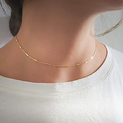 Annika Bella Choker Necklace, Gold Chain for Women, Length 13-16 Inches, Minimalist Necklaces for Women, Lace/Link/Tubes/Dotted Chain Chokers. - style: Tubes Chain