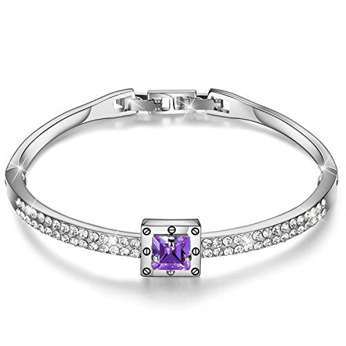 Fasion Jewelry Spiritual Guidance Bangle Bracelets For Women 18K Gold Plating Adjustable Bracelets with Crystal for Wife Girlfriend or Mothers, - color: White Gold Purple