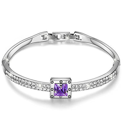 Fasion Jewelry Spiritual Guidance Bangle Bracelets For Women 18K Gold Plating Adjustable Bracelets with Crystal for Wife Girlfriend or Mothers, - color: White Gold Purple
