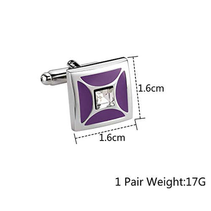 Shirts Cufflinks for Men,Men Dress Shirts with Cuff Links Square Cubic Zirconia White Mens Stainless Steel Cufflinks Blue/Purple - color: Purple