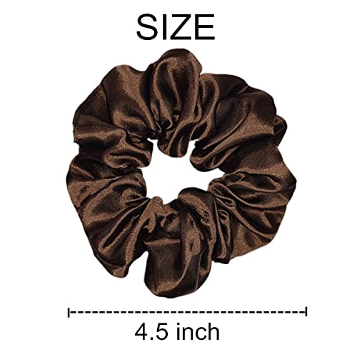 Sufermoe 6 Pcs Satin Silk Hair Scrunchies, 4.5 Inch, Dark Brown, Hair Accessories for Women and Girls - color: Dark Brown