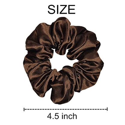 Sufermoe 6 Pcs Satin Silk Hair Scrunchies, 4.5 Inch, Dark Brown, Hair Accessories for Women and Girls - color: Dark Brown