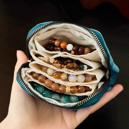 Small Travel Jewelry Pouch Velvet Case with Zipper 6 Compartment | Accessory pouch
