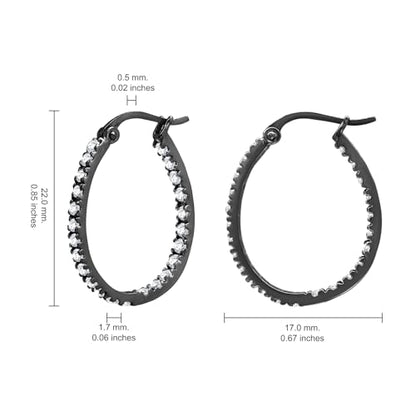 Hoops & Loops 925 Sterling Silver Cubic Zirconia Inside Out Oval Hoop Earrings for Women, 20mm 25mm 30mm - color: 20mm-Black