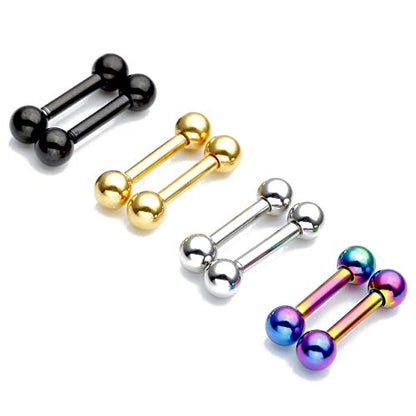 Zysta 4 Pairs Stainless Steel 14/16G Mixed Colors Body Piercing Barbells 6-16mm Post Studs Earring NippleTongue Helix Tragus Cartilage Labret Medusa Lip Eyebrow Straight Bar Ball Screw … - color: 4mm Ball,8mm Post