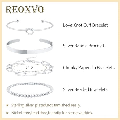 Gold Bracelets Stack Jewelry for Women Non Tarnish Waterproof | 14K Gold Plated Bangle Cuff Bracelet Set Accessories - color: Silver, style: Style A