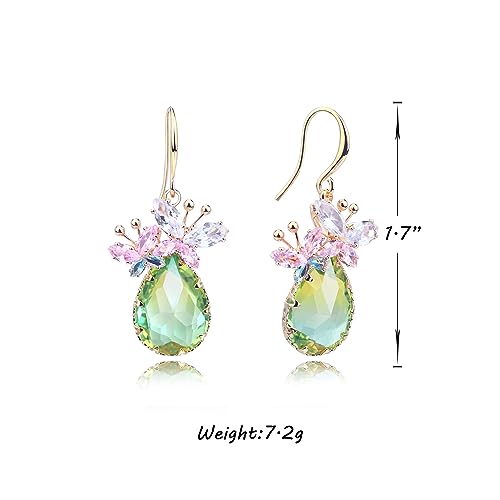 Crystal Teardrop Earrings CZ Butterfly Earrings Gold Dangle Earrings Jewelry Gift for Women - color: Green