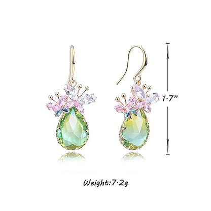 Crystal Teardrop Earrings CZ Butterfly Earrings Gold Dangle Earrings Jewelry Gift for Women - color: Green