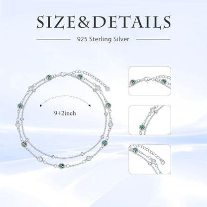 HPQQ Anklets for Women 925 Sterling Silver Natural Stone Layered Anklet Beach Summer Fine Jewelry Birthday Mothers Day Gifts for Women Mom Her - color: Abalone 9"-11"