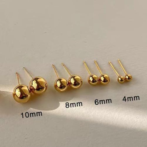 3/4 Pairs Stainless Steel Ball Stud Earrings, High Polished Round Ball Earrings Set for Women & Men 4-10mm - color: Gold