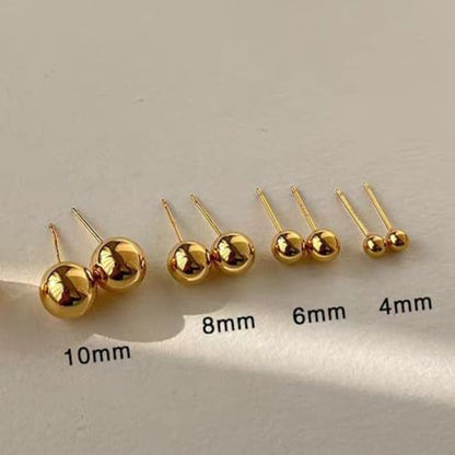 3/4 Pairs Stainless Steel Ball Stud Earrings, High Polished Round Ball Earrings Set for Women & Men 4-10mm - color: Gold
