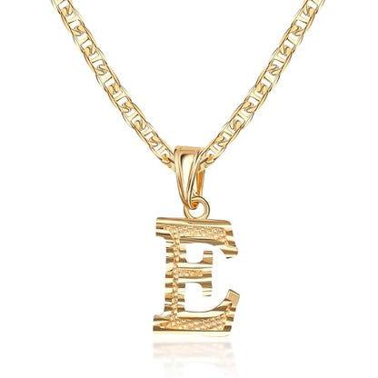 Barzel 18K Gold Plated Initial Necklace with Diamond Cut Initial, Waterproof, High Polish Finish, Made in Brazil - style: E