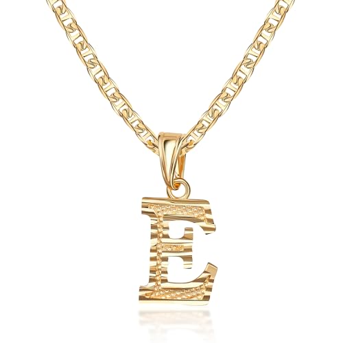Barzel 18K Gold Plated Initial Necklace with Diamond Cut Initial, Waterproof, High Polish Finish, Made in Brazil - style: E