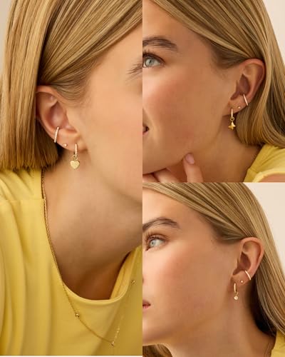 PAVOI 14K Gold Plated Mix & Match Charms Dainty Huggie Earrings for Women | Hypoallergenic Earrings with 925 Sterling Silver Posts, Huggie Hoop Earrings with Motif Dangle Charms Pack - style: Butterfly