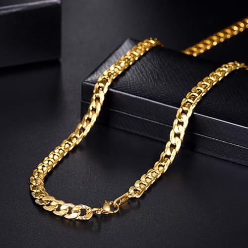 Necklace for Men Stainless Steel Statement Cuban Chain Necklace Gold/Silver/Black Plated 7mm Chain Hip Hop Jewelry 18/20/22/24/26/28/30 Inch - color: 7mm-Gold Cuban Chain, size: Length 28 Inch