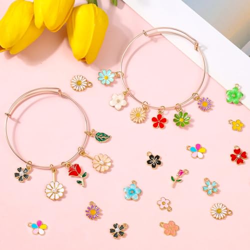 100Pcs 50 Pairs Flower Charms for Jewelry Making, Wholesale Assorted Enamel Mixed Bulk Metal Earring Charms for DIY Necklace Bracelet Earring Jewelry Making and Crafting - style: Flower Charms