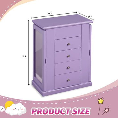 Emfogo Jewelry Box for Girls, Musical Jewelry Box with Spinning Dancer Gifts for Little Girls Christmas New Year Birthday Children's Day, 5 Layer Large Wooden Kids Music Jewelry Organizer Box(Purple) - color: Purple