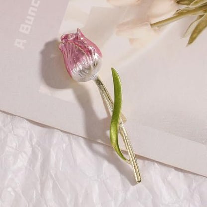 Rhinestone Tulip Flower Brooch Pin for Women Dainty Floral Lapel Pin Gold Plated Tulip Flowers Green Leaf Broochs Pins Trendy Wedding Party Jewelry Accessories - color: flower