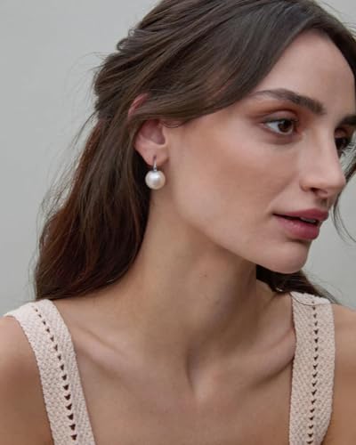 925 Sterling Silver Hoop Handpicked AAA+ Quality 7.5-8mm White Freshwater Cultured Pearl Dangle Drop Earrings Jewelry for Women - color: 9. Silver Plated Handle