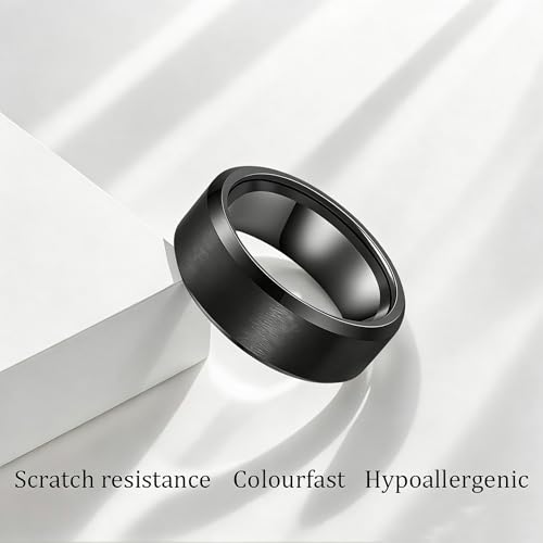Stainless Steel Wedding Band Ring For Men Women | Sandblasted matte finish, 4mm/6mm/8mm widths, steel/black/gold-tone colors, everyday wear, wedding - color: Matte-8mm-Black