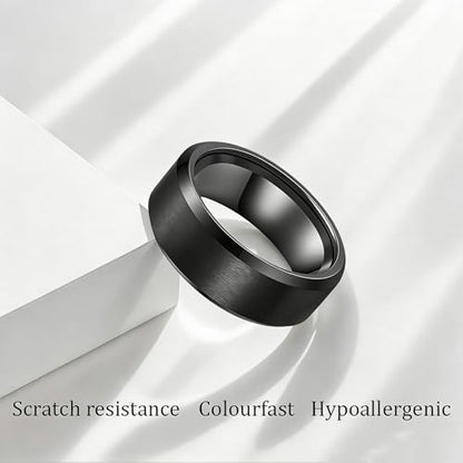 Stainless Steel Wedding Band Ring For Men Women | Sandblasted matte finish, 4mm/6mm/8mm widths, steel/black/gold-tone colors, everyday wear, wedding - color: Matte-8mm-Black