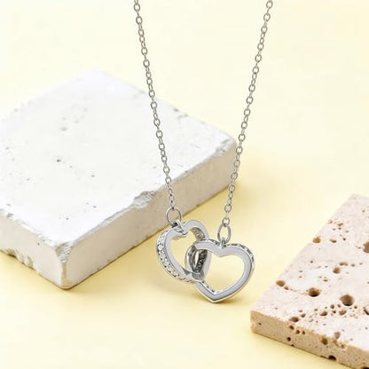 Titanium Steel Interlocking Double Heart Pendant Necklace for Women, 1 Piece 17"+2" Adjustable Hypoallergenic Dainty Rolo Chain, Minimalist Cubic Zirconia Love Choker Necklace - color: Gold