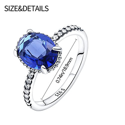 KUNSIR 925 Silver Cubic Zirconia Ring Size 7-9 Wedding Band Sterling Silver Eternity Ring Modern Style - style: Blue Stone Ring
