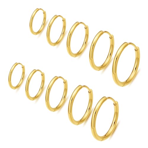 316L Surgical Steel Huggie Hoop Earrings | Dainty Pave Cubic Zirconia Cartilage Tiny Earring for Sensitive Ears Hypoallergenic Lightweight for Women Men - style: Gold Plated,20G*6/8/10/12/14mm