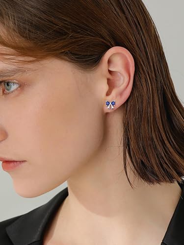 ChicSilver 925 Sterling Silver Bow/Butterfly Earrings for Women Hypoallergenic Birthstone Earrings Dainty Bow/Butterfly Jewelry Gift for Women - color: Bow-September-Sapphire