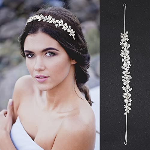 Oriamour Crystal Wedding Headbands Handmade Bridal Headpieces For Bride Wedding Hair Accessories For Bridesmaids Prom Party (Silver) - color: Silver
