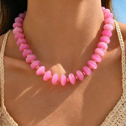 Resin Chunky Beaded Necklace for Women,Vacation Jewelry | Acrylic Beads,Boho Summer Beach Handmade Jewelry,Trendy Bold Statement Beaded Necklace,Birthday Gift for Women - color: Pink