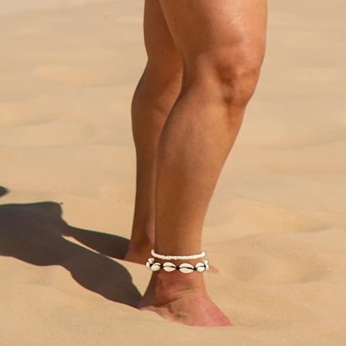 3PCS Boho Anklets for Women Summer Beach Women's Ankle Bracelets Beaded Anklet Bracelet Waterproof Beach Anklets Shell Starfish Anklet Foot Chain Jewelry for Women - color: 2PCS/black rope