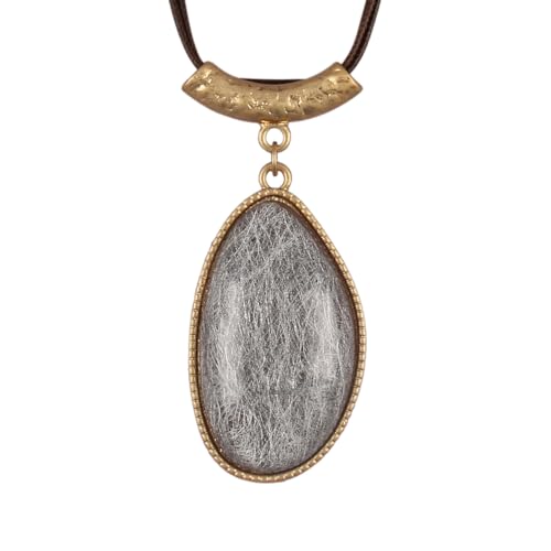 Jeilwiy Chunky Necklaces for Women Leather Cord Necklace with Pendant Boho Long Sweater Necklace Vintage Jewelry - style: Grey Stone Pendant Necklace