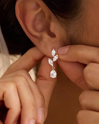 14K Gold Plated/Sterling Silver CZ Pearl Drop Dangle Earrings for Women - color: Gold-Flower Drop CZ