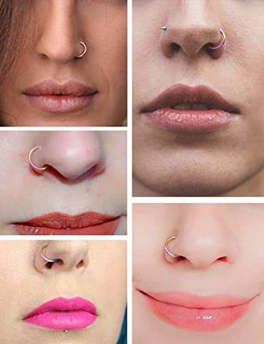 Vsnnsns 14G 16G Septum Nose Rings Hoops Lip Ring Piercing Jewelry 316L Surgical Steel Hinged Segment Clicker Cartilage Tragus Helix Conch Rook Daith Lobe Earrings Hoops Piercing Jewelry for Women Men - color: 14G-Rainbow