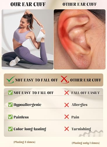 3Pcs Ear Cuff Earrings for Women Non Piercing14K Gold Plated Ear Cuffs Clip on Cartilage Earrings Adjustable Fake Earrings Lightweight