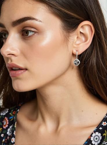 SBLING Platinum Plated Cubic Zirconia/Austrian Crystal Cushion Shape Halo Pendant Necklace/Earrings - color: Match Earrings-Austrian Crystals Black