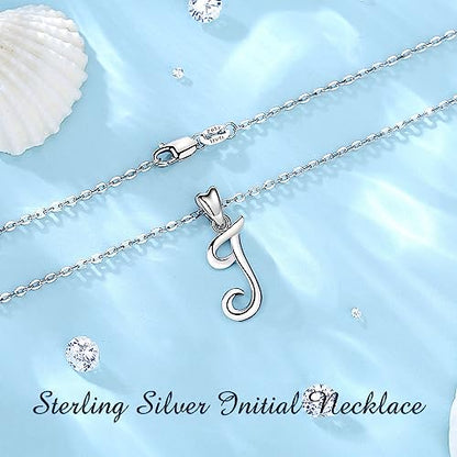 EUDORA Sterling Silver Initial Necklaces for Women, Classic 26 Letter Neckless Gifts for Girls, Sister, Mother Daughter, 18 inch Chain - style: J