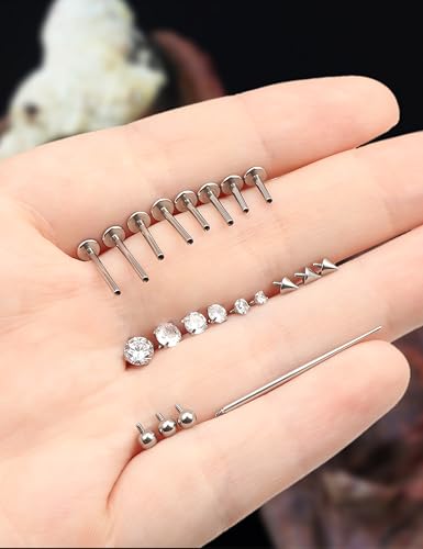 16G Medusa Piercing Jewelry Surgical Steel Labret Jewelry Monroe Lip Rings Different Size Tragus Nail Conch Cartilage Helix Earring Stud Bar Length 6mm 8mm 10mm 12mm - color: Silver 16G Studs Piercing Jewelry