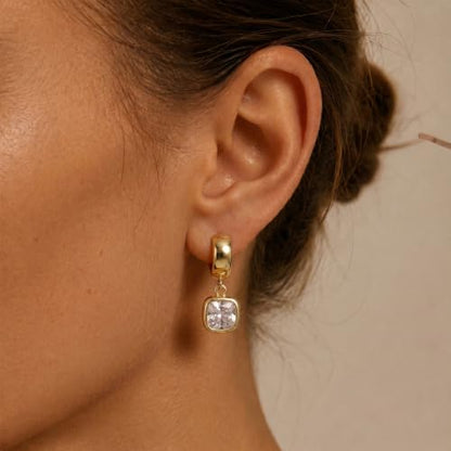 Gold Dangle Earrings for Women, 14K Gold Plated Chunky Hoop Earrings with Charms Cubic Zirconia Drop Earrings Statement Jewelry for Women - color: Gold C