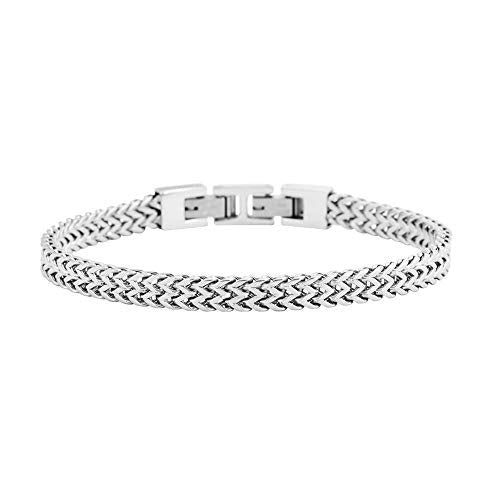 Geoffrey Beene Men’s Stainless Steel Double Franco Chain Bracelet with Extension - color: Silver, size: 8.5"
