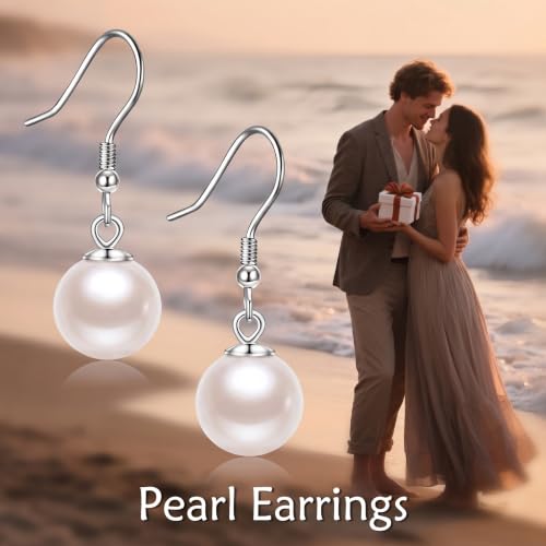 925 Sterling Silver Black Pearl Dangle Earrings Pearls Drop Jewelry Birthday Gifts for Women - color: White Pearl